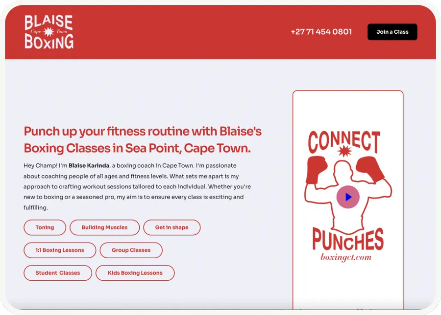The Blaise Boxing website, a boxing coach in Sea Point, Cape Town