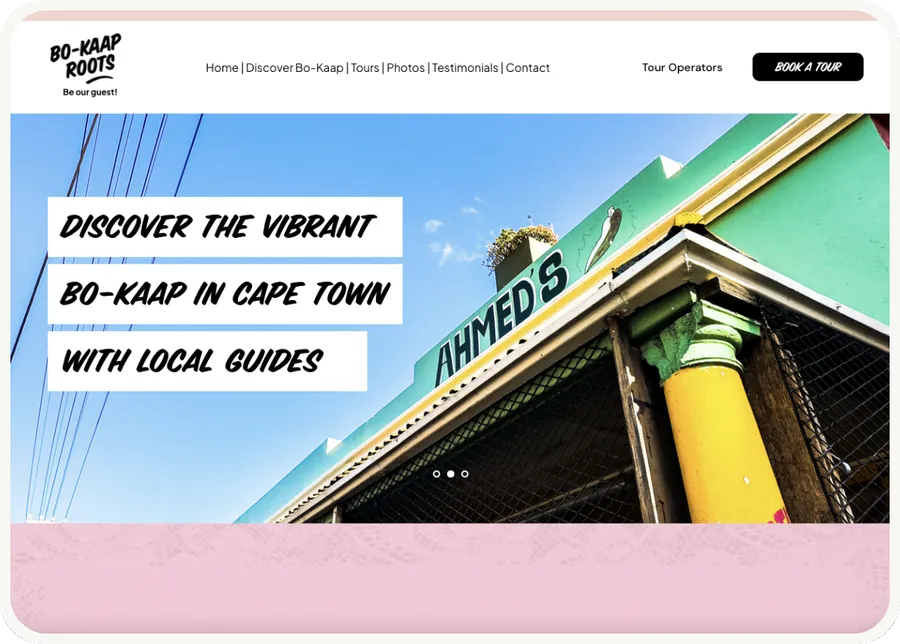 The Bo-Kaap Roots website, a walking tour company in Cape Town