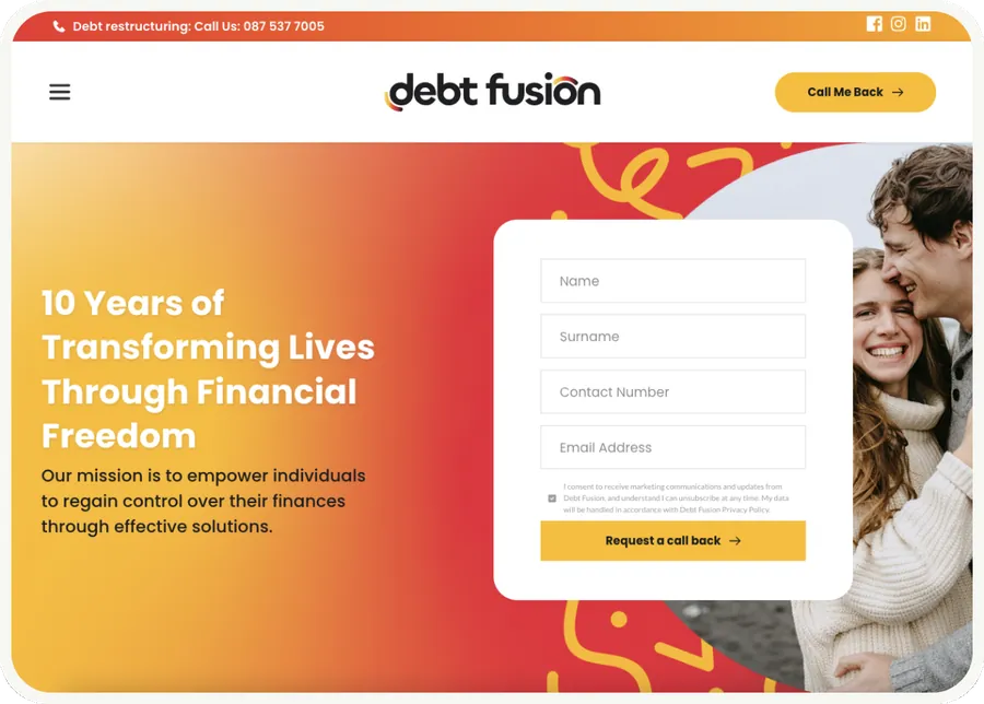 The Debt Fusion website, a South African debt restructuring company