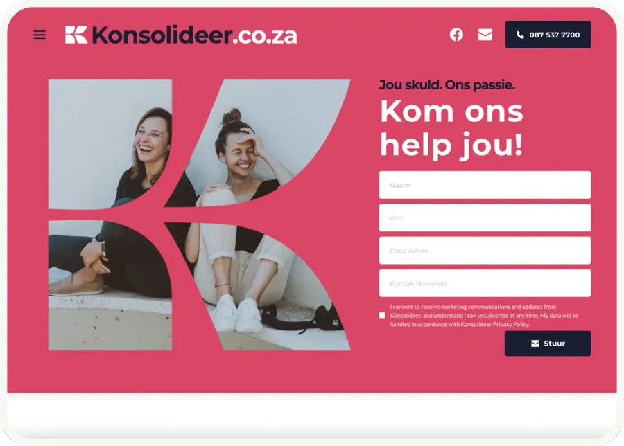 The Konsolideer website, an Afrikaans debt consolidation service